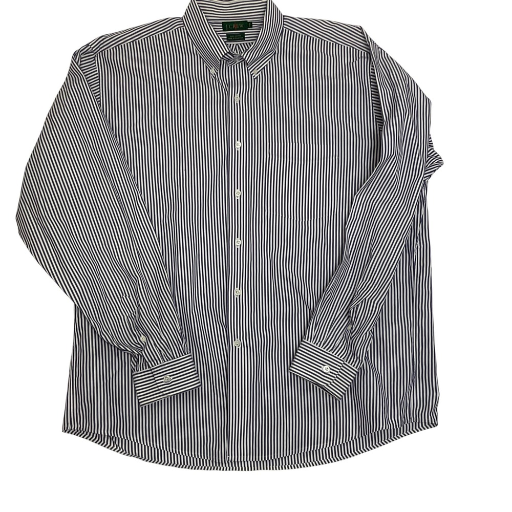 J.CREW Oarsman men's shirt cotton blue white striped button long sleeve sz 17 XL